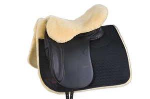 Example of sheepskin Seat cover / Saver on saddle with sheepskin pad- Horsedream Importers
